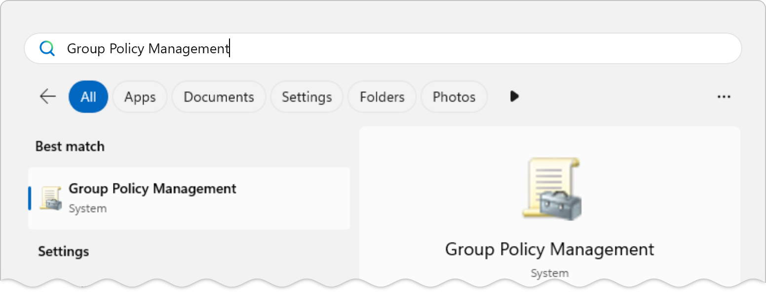 screenshot: Opening Group Policy Management