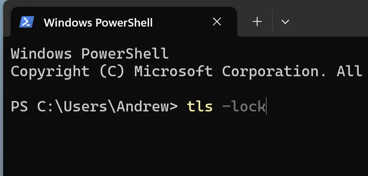 Windows 11 PowerShell with 'tls -lock' command in console