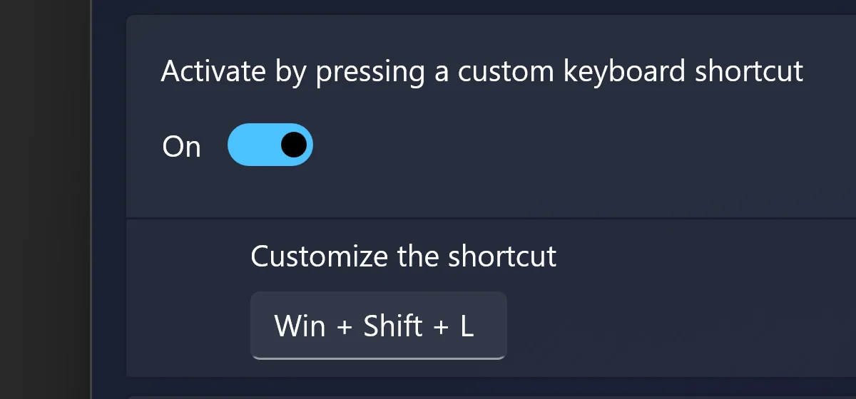 Transparent Lock Screen GUI, keyboard shortcut section